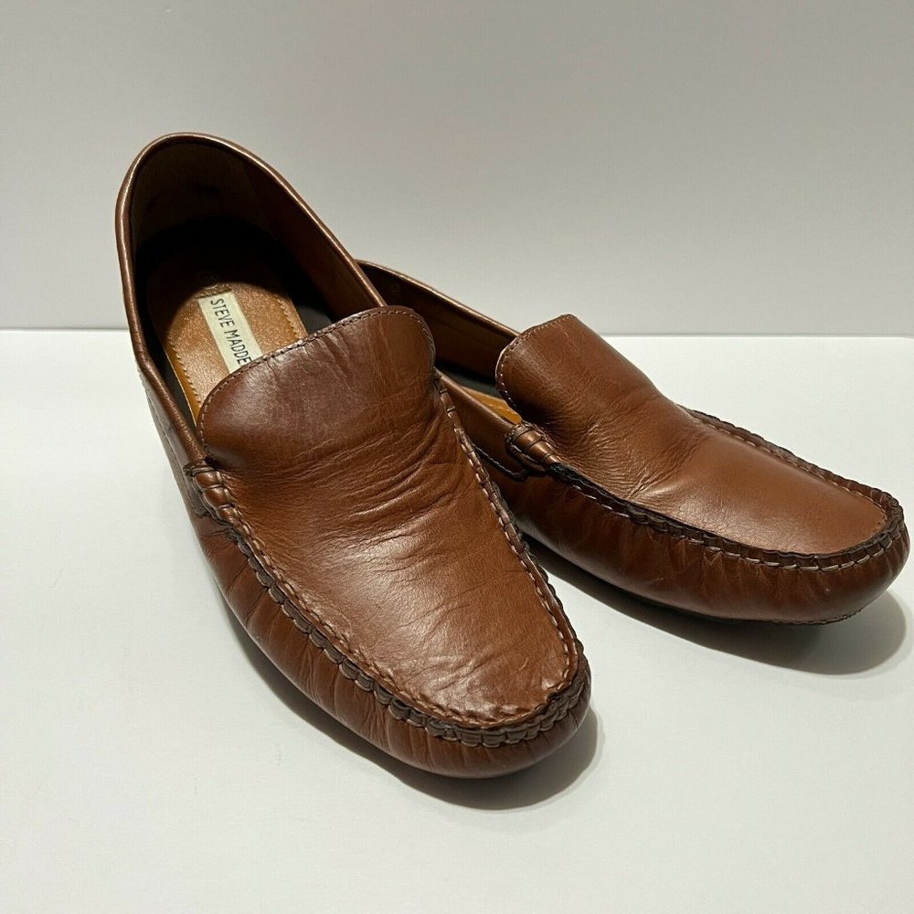 Steve Madden size 10.5 moccasin slip on shoes brown leather men's